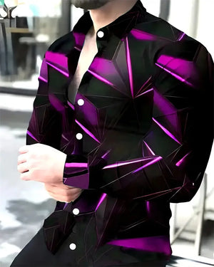 Fashion Men's Long Sleeve Shirts – 3D Geometric Print