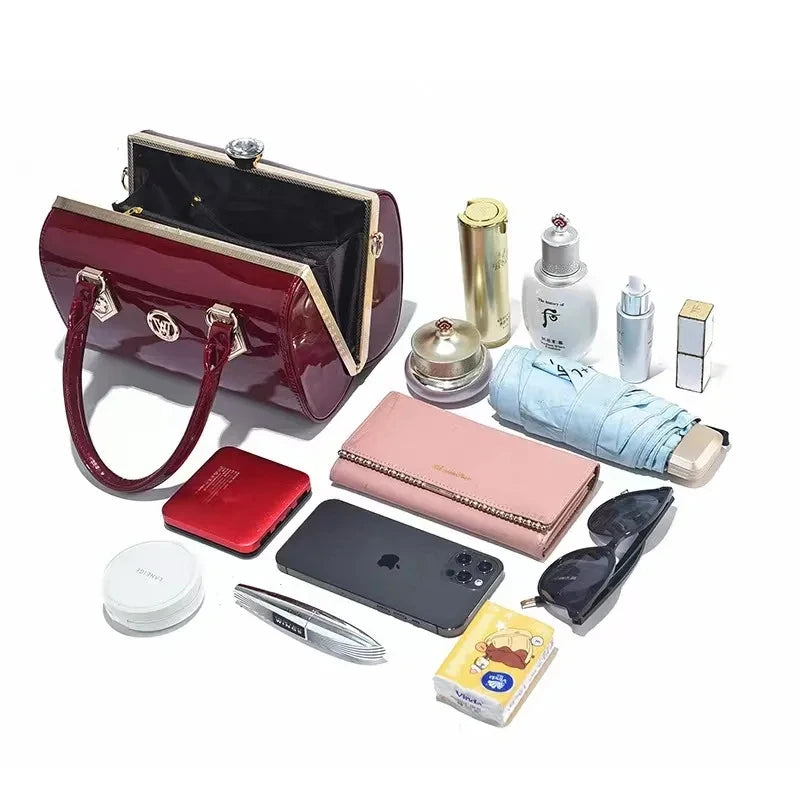 Luxury Patent Leather Women’s Bag – European Diamond Handbag