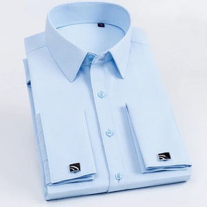 Men’s French Cuff Dress Shirt – Long Sleeve Slim Fit Tuxedo Shirt with Cufflinks