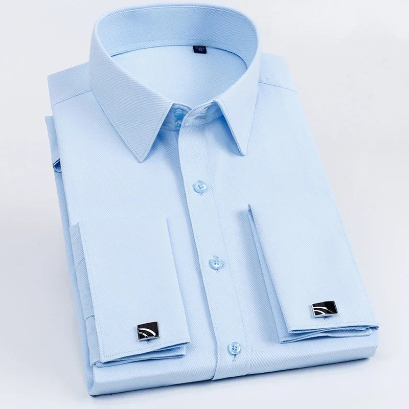 Menβs French Cuff Dress Shirt β Long Sleeve Slim Fit Tuxedo Shirt with Cufflinks