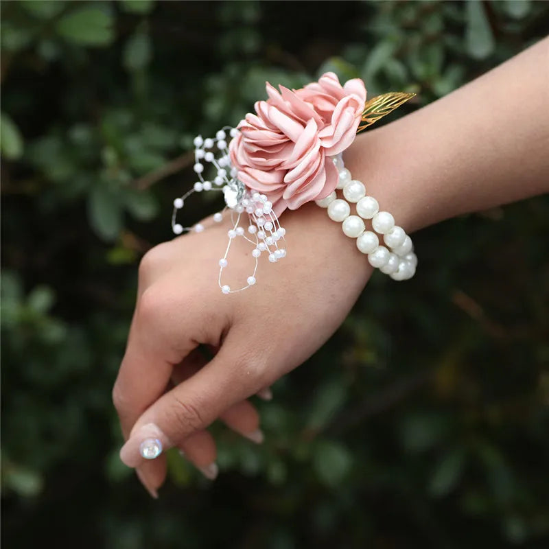 Elegant Wedding Wrist Corsage & Boutonniere Set β Perfect for Your Special Day