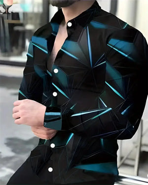 Fashion Men's Long Sleeve Shirts – 3D Geometric Print