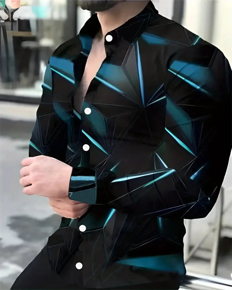 Fashion Men's Long Sleeve Shirts β 3D Geometric Print