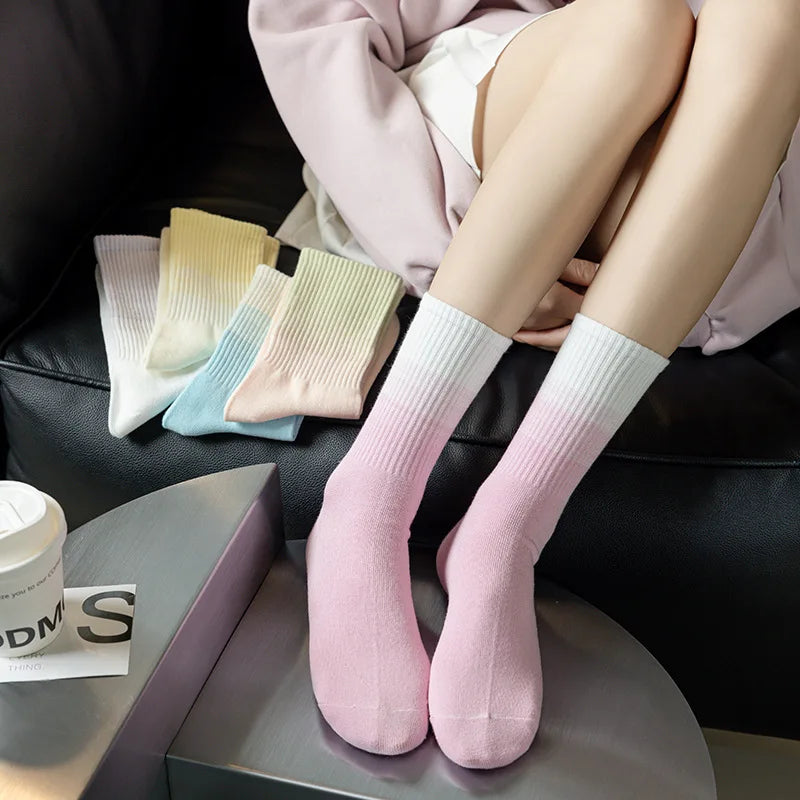 🌈 Gradient Color Mid‑Tube “Dopamine” Socks