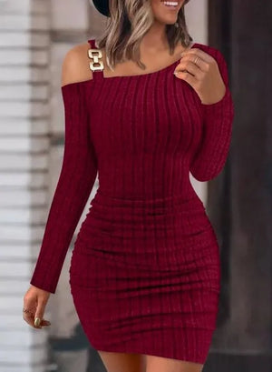 Sexy Chain Off-Shoulder Mini Dress – Autumn & Winter Chic