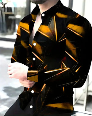Fashion Men's Long Sleeve Shirts – 3D Geometric Print