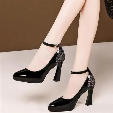 Elegant Mixed-Color Leather High Heels for Women