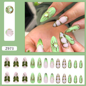 ๐ผ 24pcs White Flower Press-On Nails โ INS Yellow & Pink Blush Tones