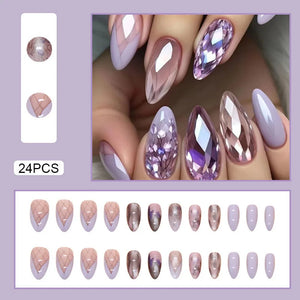 ๐ผ 24pcs White Flower Press-On Nails โ INS Yellow & Pink Blush Tones