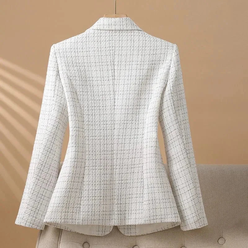 πΈ 2024 New Spring & Autumn Womenβs Blazer β Elegant White Grid Suit Jacket