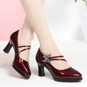 Spring & Autumn High-Heeled Leather Shoes
