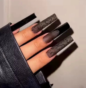 ✨ 24pcs Gold French Border Press-On Nails – Long Coffin Style with Rhinestones