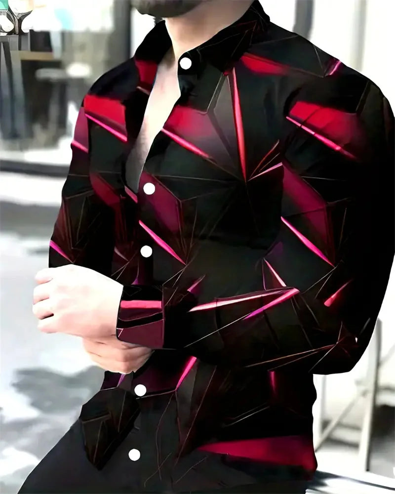 Fashion Men's Long Sleeve Shirts β 3D Geometric Print