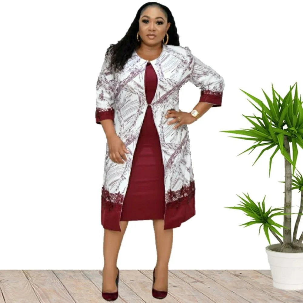 African Clothes Flower Printed Two-Piece Set β Sleeveless Bodycon Mini Dress & Coat Suit for Women