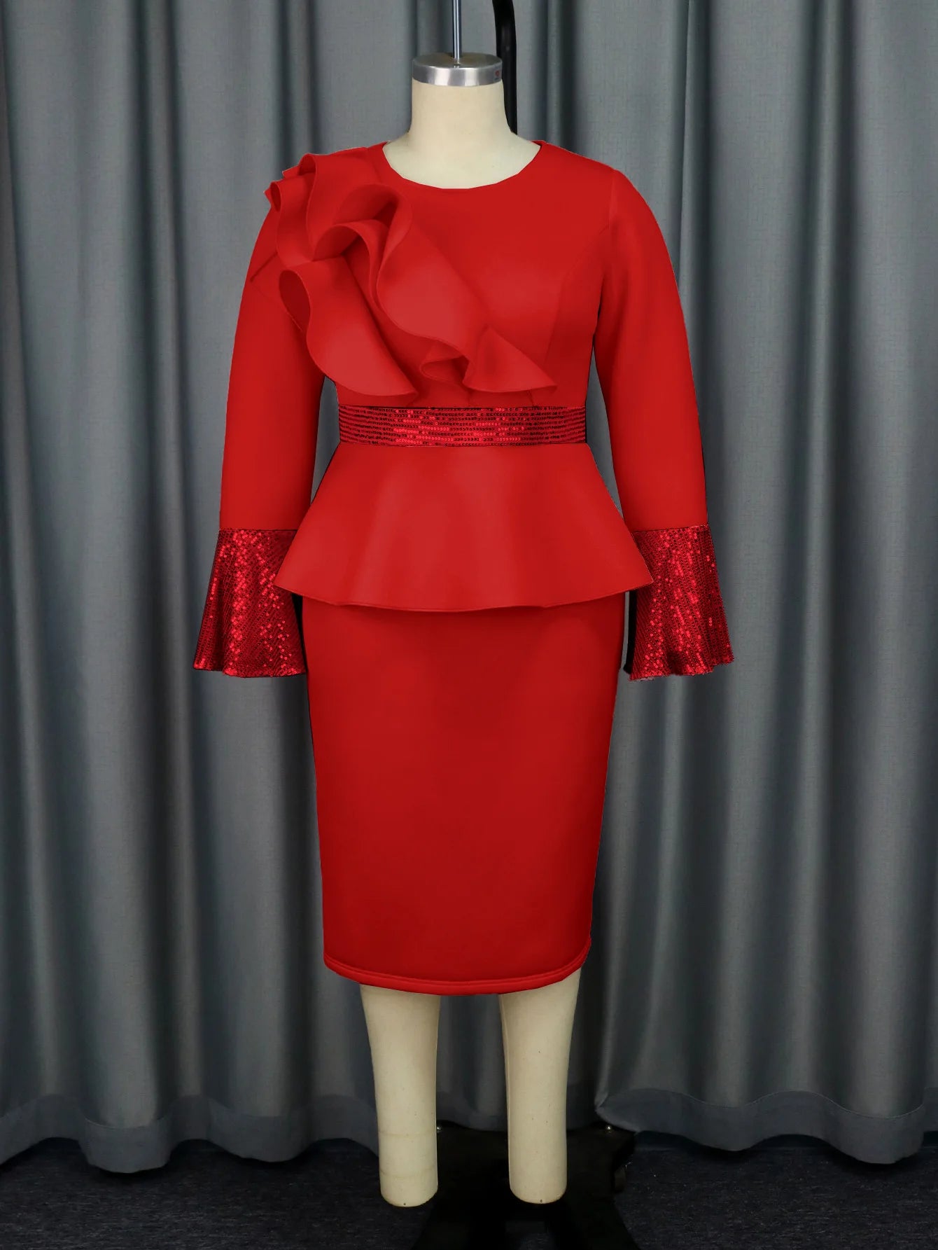 β¨ Elegant Church & Party Dress for Women β Ruffled Long Sleeve Sequined Robe