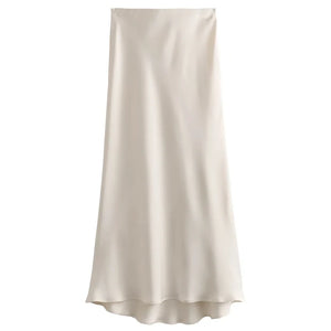 đż TRAF Womenâs Satin High-Waist Long Skirt