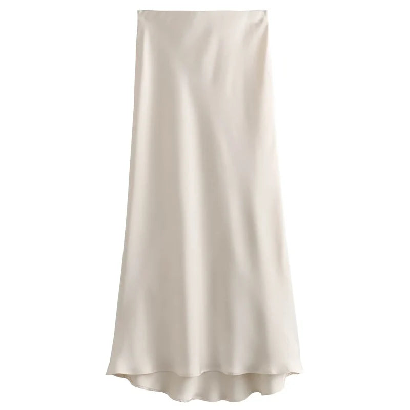🌿 TRAF Women’s Satin High-Waist Long Skirt