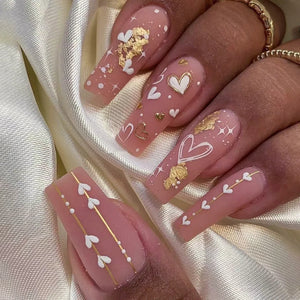 🐻 24pcs Extra Long Square Press-On Nails – 3D Bear & Bow with White French Tips