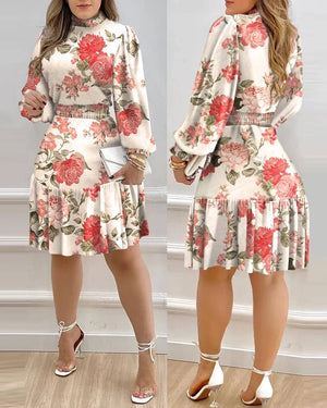 Autumn Women Floral Print Shirred Ruffle Dress – Perfect for Every Occasion!