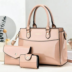 3-Piece Shiny Leather Women's Bag Set – Stylish, Versatile & Chic!