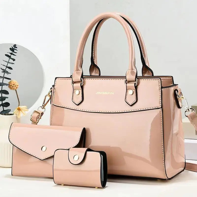 3-Piece Shiny Leather Women's Bag Set β Stylish, Versatile & Chic!