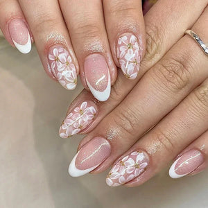 🌿 24pcs Flora Almond Press-On Nails – Mori Girl Ballet-Inspired Beauty