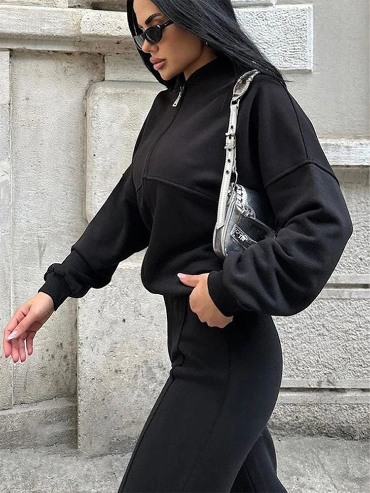 Women’s Solid Hoodie & Long Pants Set – Chic Casual 2‑Piece Suit (2025 Collection)