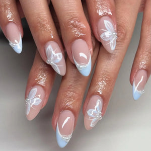 🌿 24pcs Flora Almond Press-On Nails – Mori Girl Ballet-Inspired Beauty