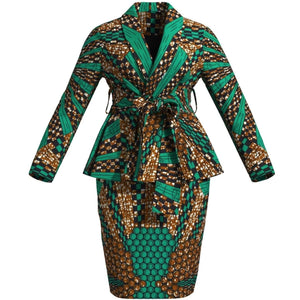 🌺 African Women Top & Skirt Set – Long Sleeve Ankara Print Suit (WY10871)
