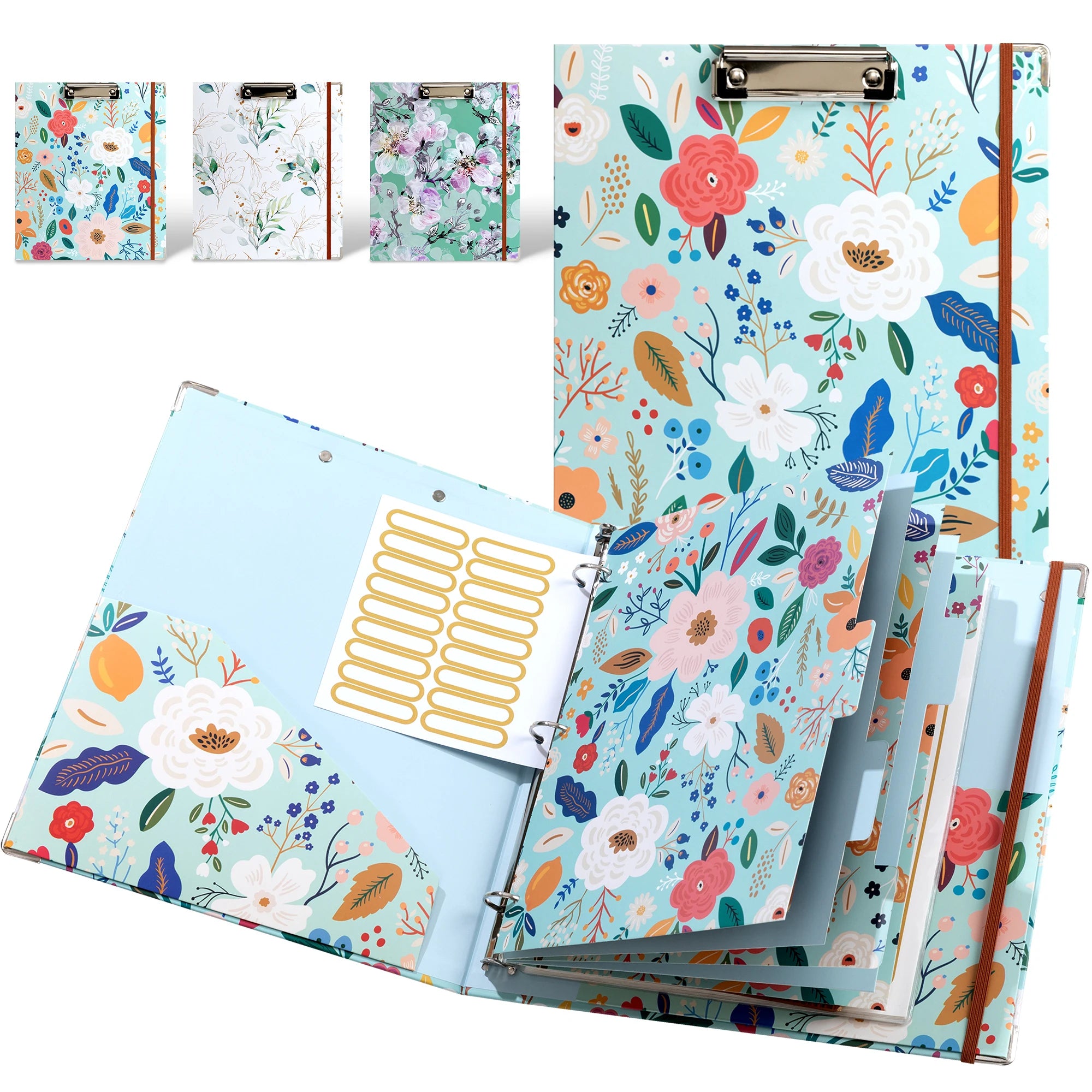 Cute 3-Ring Binder with 5-Tab Dividers, Pockets & Low-Profile Clipboard – Perfect for Office, School, or Home