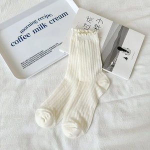 🧦 Women’s Summer Hollow Mesh Tube Socks – “Ear Fungus” Edge Pile Socks