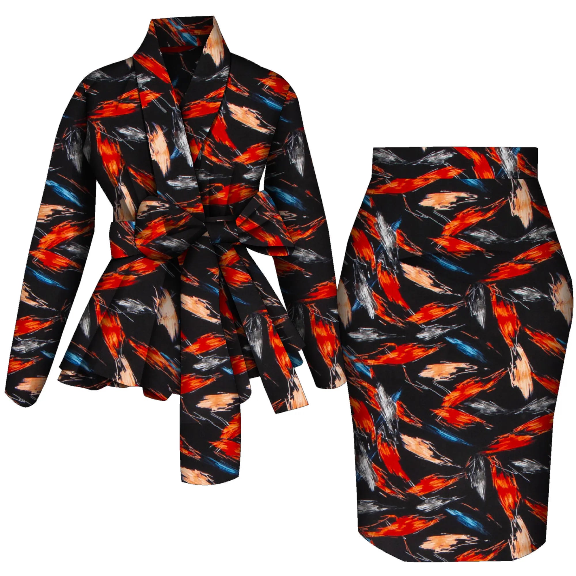 🌺 African Women Top & Skirt Set – Long Sleeve Ankara Print Suit (WY10871)