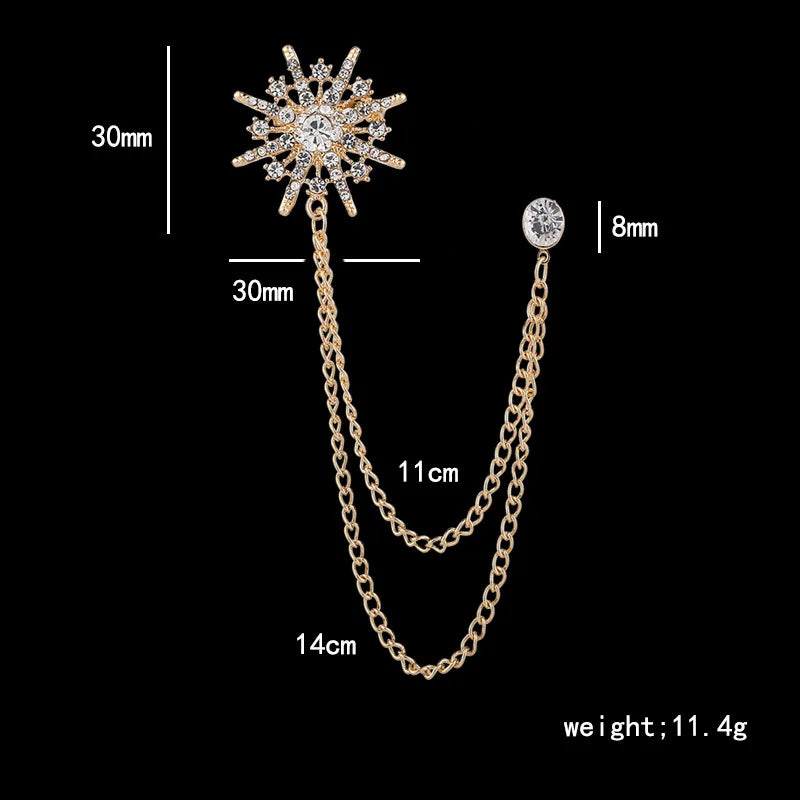 Korean Version of the British Style Asterisk Brooch Suit Tassel Chain Collar Pin Zircon Badge -Men's Accessories