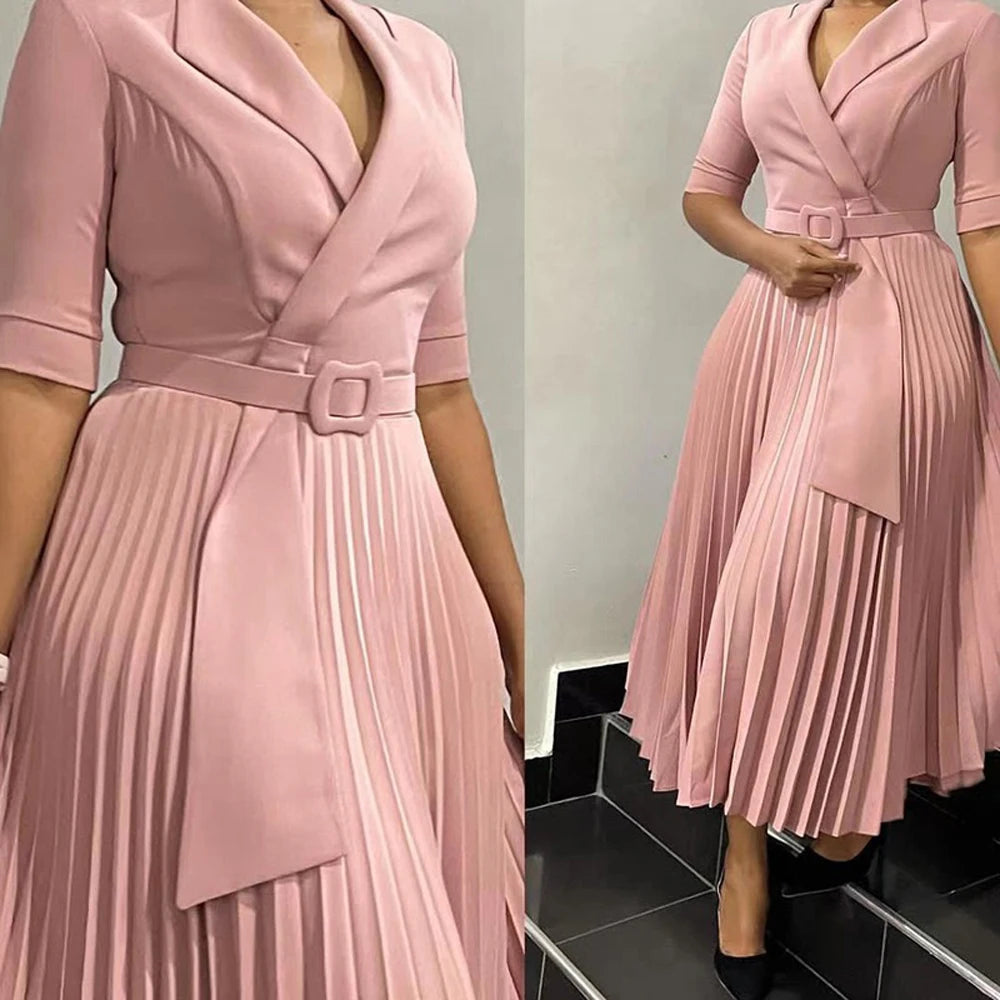 Elegant Pleated Office Dress