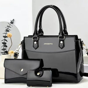 3-Piece Shiny Leather Women's Bag Set – Stylish, Versatile & Chic!