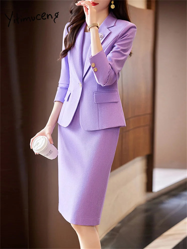 Solid Suits Set for Women – Fashion Office Chic Blazer & Sleeveless Dress Set