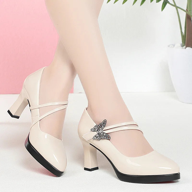 Spring & Autumn High-Heeled Leather Shoes