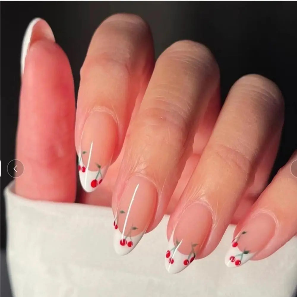 π 24pcs Cherry French Almond Press-On Nails β Cute, Wearable & Full of Charm