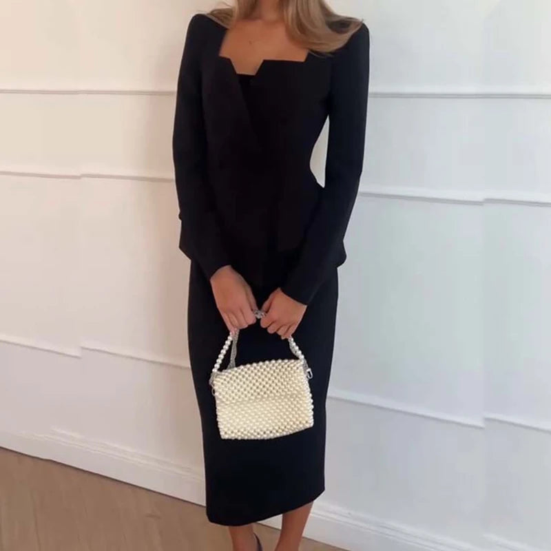 ✨ 2024 Elegant Women’s 2-Piece Blazer & Long Skirt Suit – Chic Work Outfit