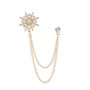 Korean Version of the British Style Asterisk Brooch Suit Tassel Chain Collar Pin Zircon Badge -Men's Accessories