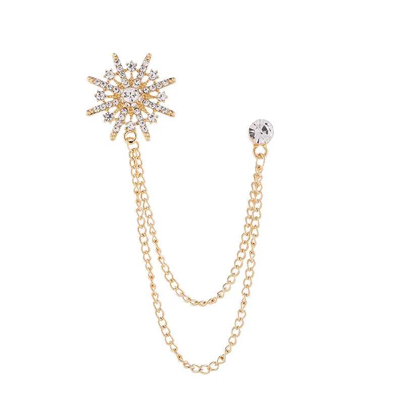 Korean Version of the British Style Asterisk Brooch Suit Tassel Chain Collar Pin Zircon Badge -Men's Accessories