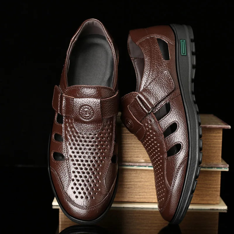 Menβs Genuine Leather Sandals β Breathable, Comfortable, and Made for Summer