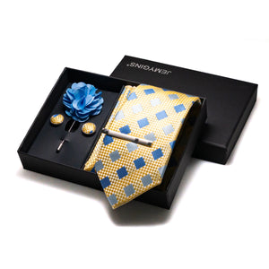 Orange Plaid Silk Wedding Tie Set – Luxury Gift Box Edition