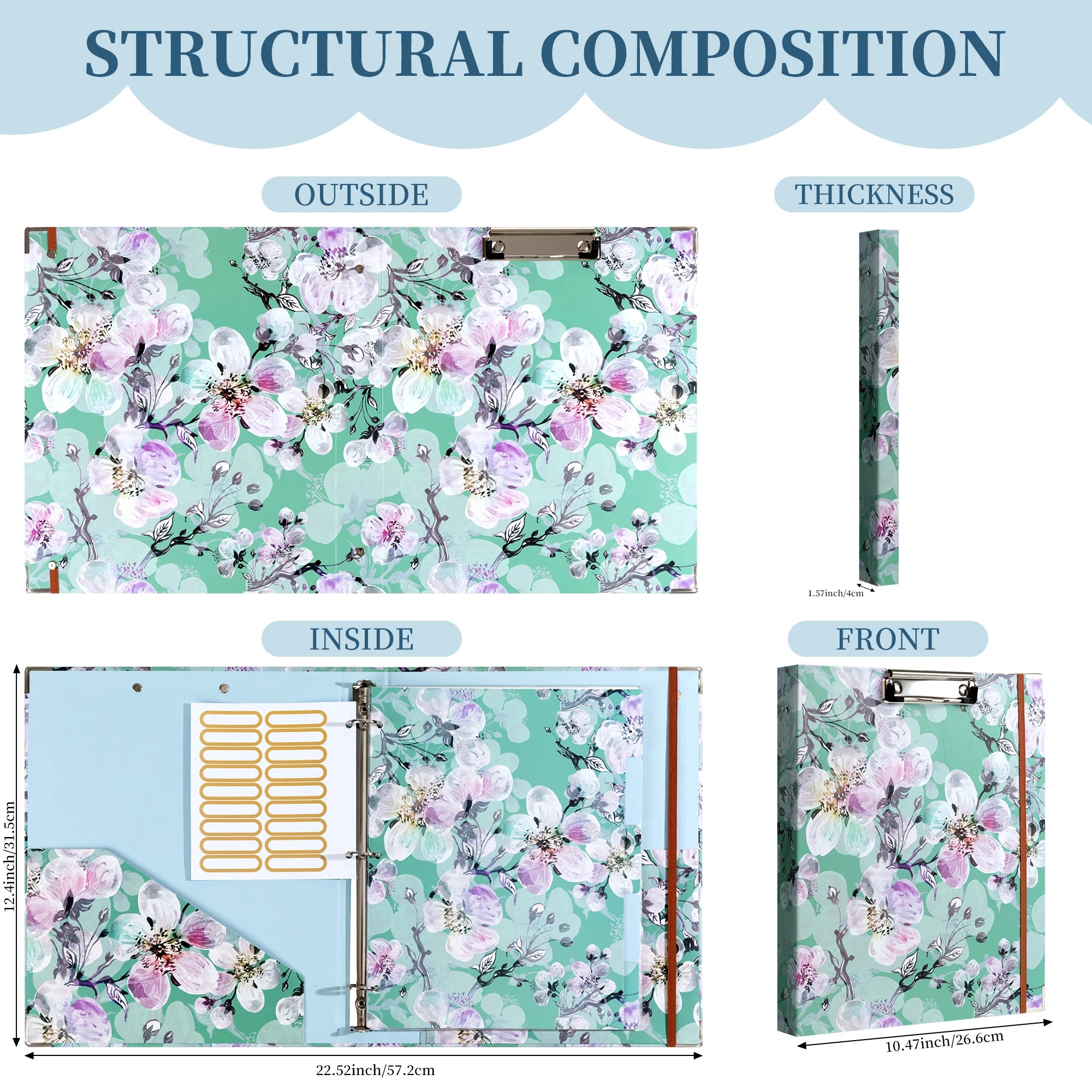 Cute 3-Ring Binder with 5-Tab Dividers, Pockets & Low-Profile Clipboard – Perfect for Office, School, or Home