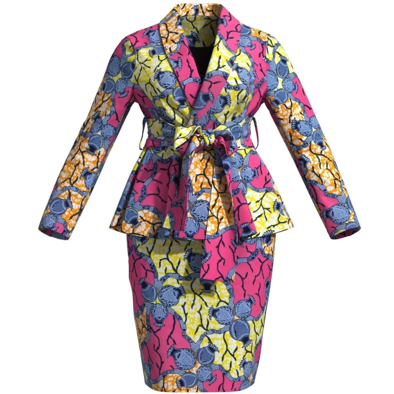 🌺 African Women Top & Skirt Set – Long Sleeve Ankara Print Suit (WY10871)