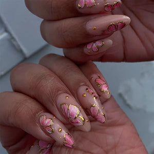 ๐ผ 24pcs White Flower Press-On Nails โ INS Yellow & Pink Blush Tones