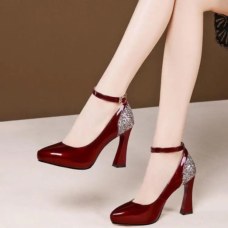 Elegant Mixed-Color Leather High Heels for Women