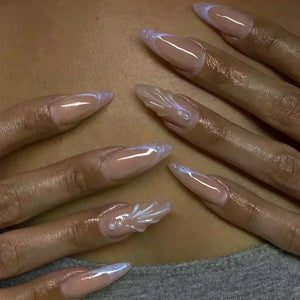 πΈ 24pcs Pink Almond Press-On Nails β Sweet Summer Floral with Pearls