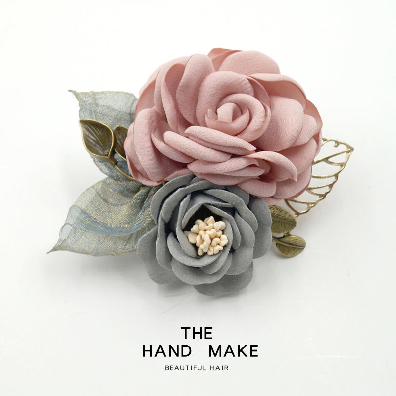 Women's Korean-Style Elegant Fabric Flower Coat with Scarf Buckle