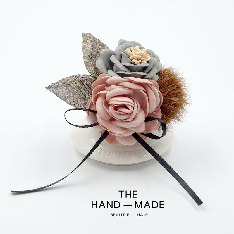 Women's Korean-Style Elegant Fabric Flower Coat with Scarf Buckle